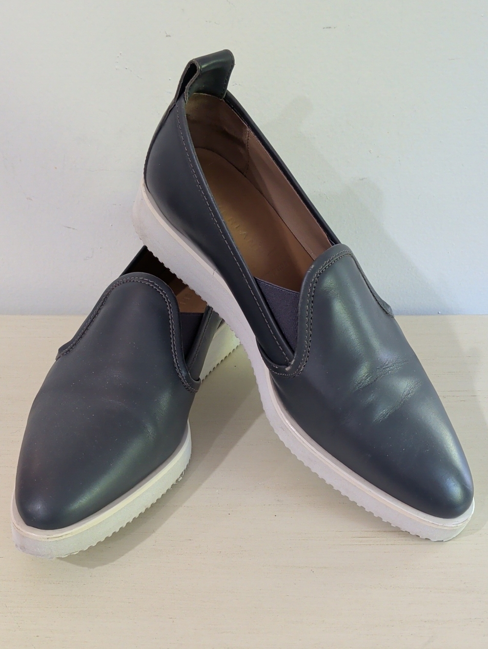 Everlane Blue Grey Leather Slip-On Loafers Size 8.5